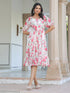 Cream Georgette Floral Printed Tiered Dress